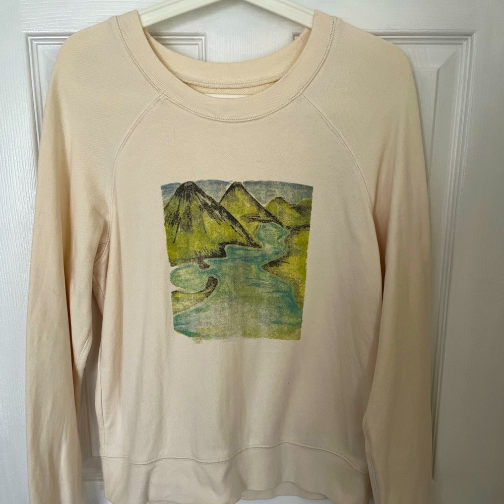 Madewell Ivory Long Sleeve Graphic Cotton Comfy Sweatshirt